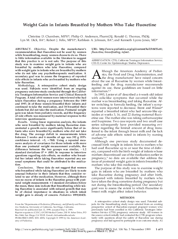 (PDF) Weight Gain in Infants Breastfed by Mothers Who Take Fluoxetine