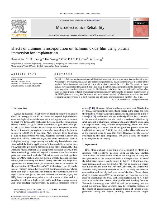 (PDF) Effects of aluminum incorporation on hafnium oxide film using ...