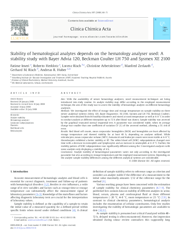 Stability study of 81 analytes in human whole blood, in serum and in