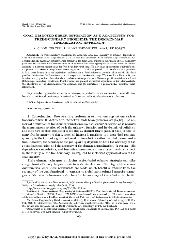 (PDF) GOAL-ORIENTED ERROR ESTIMATION AND ADAPTIVITY FOR FREE-BOUNDARY ...