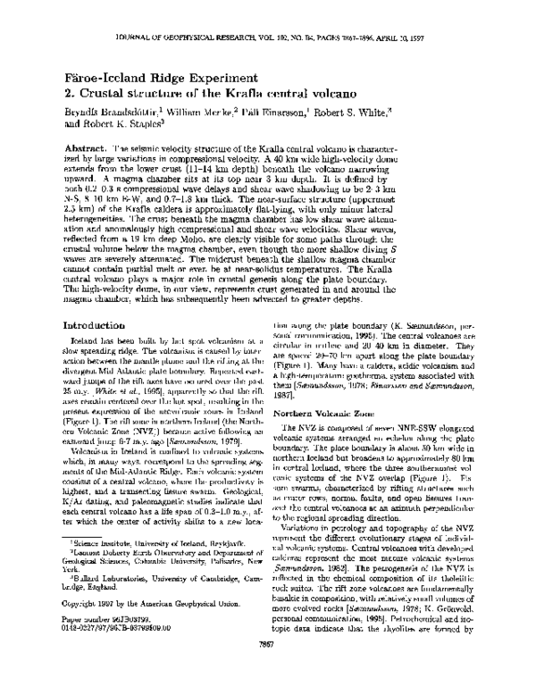 (PDF) Färoe-Iceland Ridge Experiment 2. Crustal structure of the Krafla ...