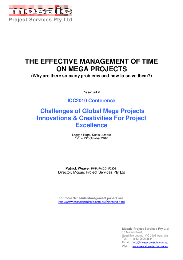 (PDF) THE EFFECTIVE MANAGEMENT OF TIME ON MEGA PROJECTS (Why are there ...