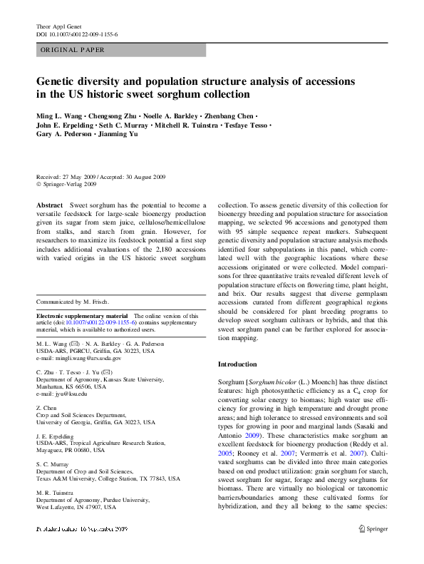 (PDF) Genetic diversity and population structure analysis of accessions ...