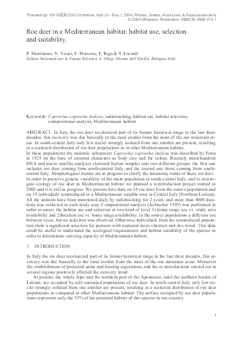 (PDF) Roe deer in a Mediterranean habitat: habitat use, selection and ...