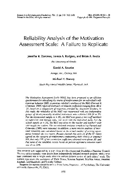 (PDF) Reliability analysis of the motivation assessment scale: A ...