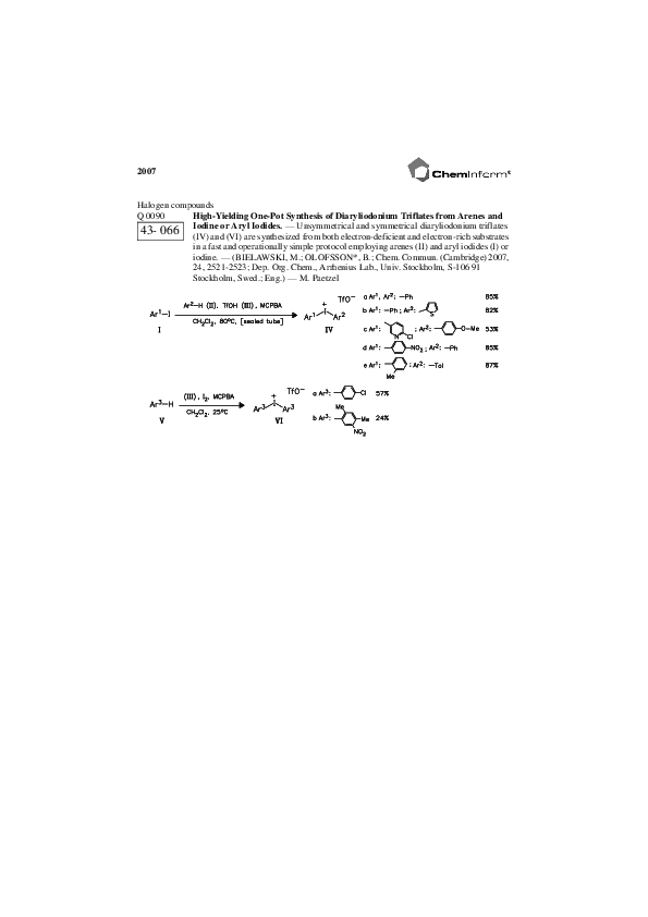 (PDF) High-yielding one-pot synthesis of diaryliodonium triflates from ...