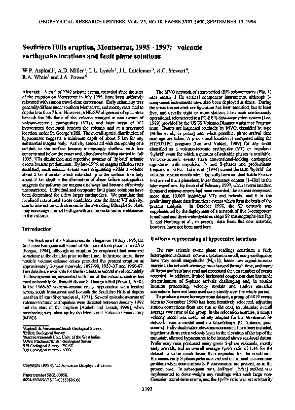 (PDF) Soufrière Hills Eruption, Montserrat, 1995-1997: Volcanic ...
