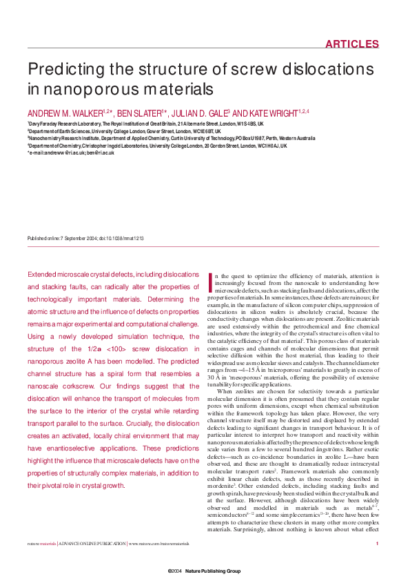 (PDF) Predicting the structure of screw dislocations in nanoporous ...