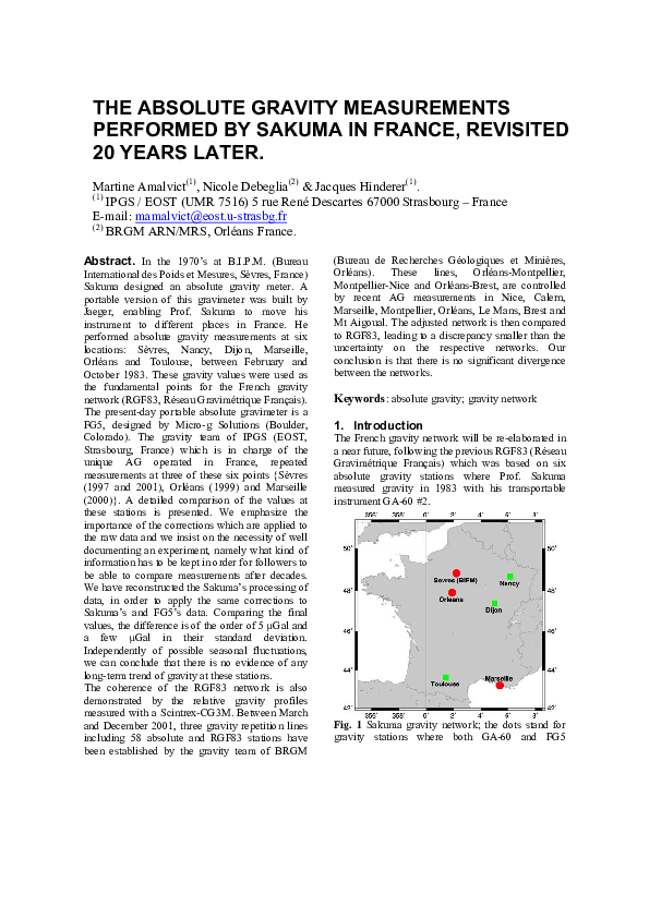 (PDF) The absolute gravity measurements performed by Sakuma in France ...