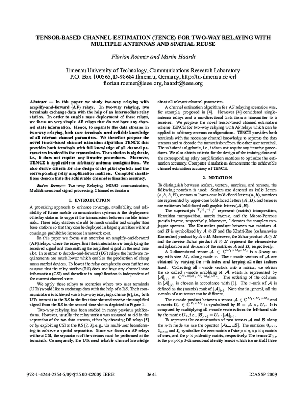 (PDF) Tensor-based channel estimation (TENCE) for two-way relaying with ...