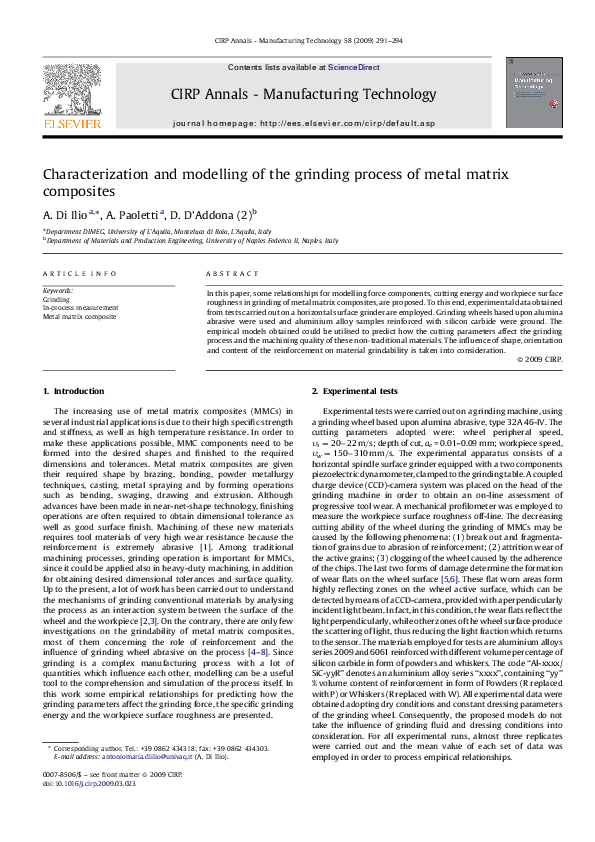 (PDF) Characterization and modelling of the grinding process of metal ...