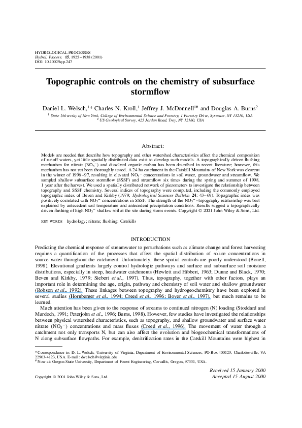 (PDF) Topographic controls on the chemistry of subsurface stormflow