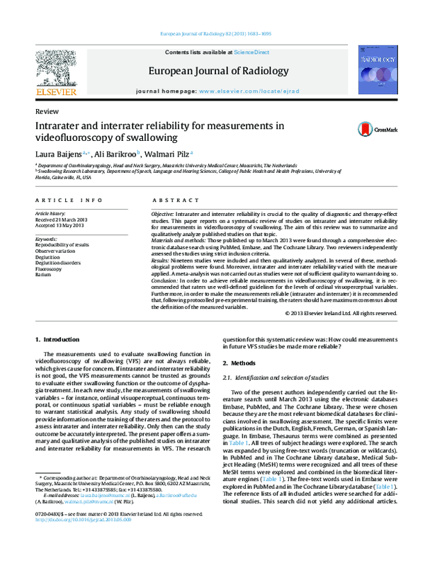 (PDF) Intrarater and interrater reliability for measurements in ...
