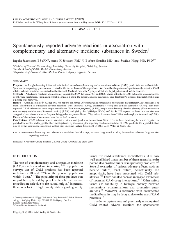 (PDF) Spontaneously reported adverse reactions in association with ...