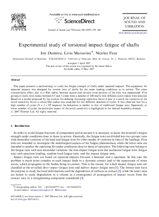  PDF Experimental Study Of Torsional Impact Fatigue Of Shafts Liviu 