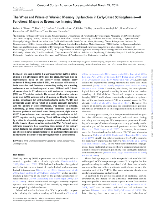 (PDF) The When and Where of Working Memory Dysfunction in Early-Onset ...