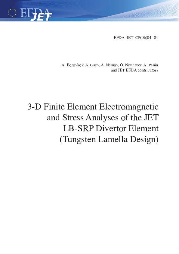 (PDF) 3D finite element electromagnetic and stress analyses of the JET ...