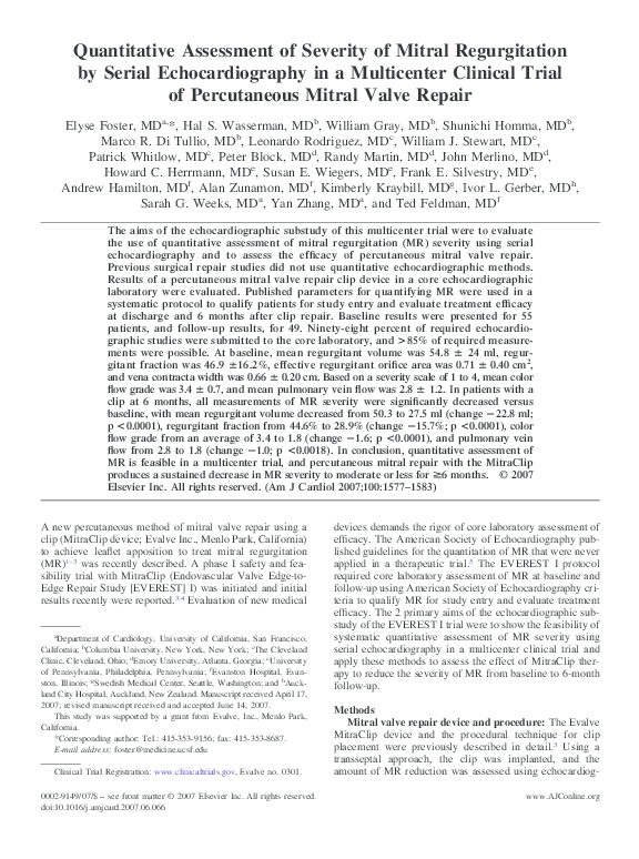 (PDF) Quantitative Assessment of Severity of Mitral Regurgitation by ...