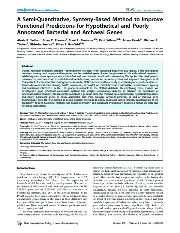 (PDF) A Semi-Quantitative, Synteny-Based Method to Improve Functional ...