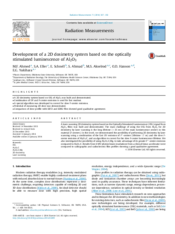 (PDF) Development of a 2D dosimetry system based on the optically ...
