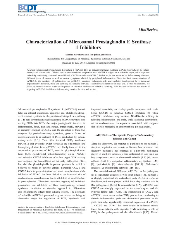 (PDF) Characterization of Microsomal Prostaglandin E Synthase 1 Inhibitors