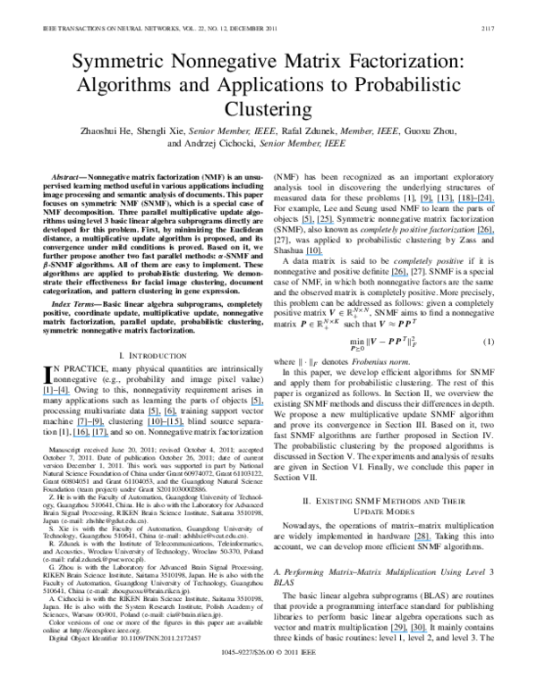 (PDF) Symmetric Nonnegative Matrix Factorization: Algorithms and ...