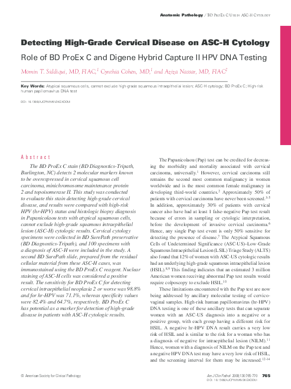 (PDF) Detecting High-Grade Cervical Disease on ASC-H Cytology: Role of ...