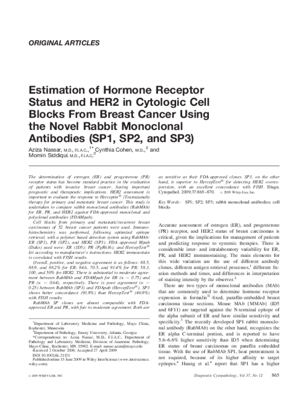 (PDF) Estimation of hormone receptor status and HER2 in cytologic cell ...