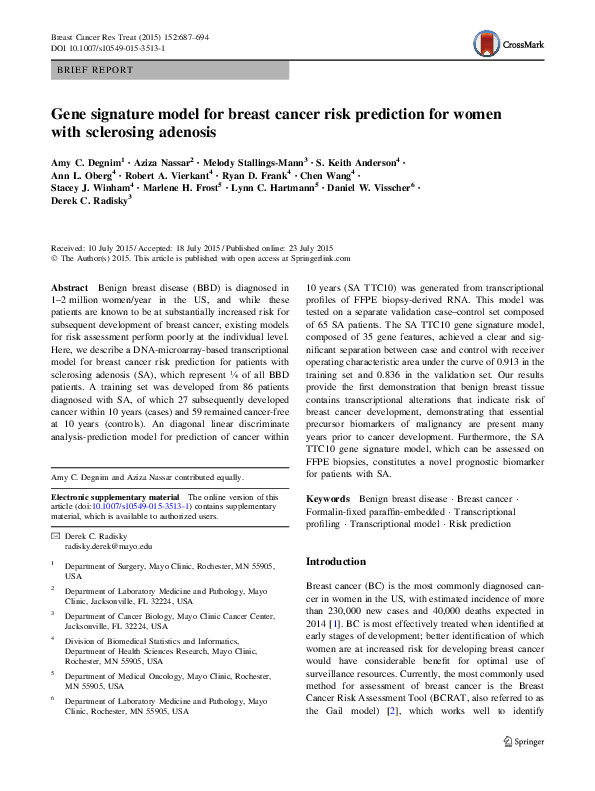 (PDF) Gene signature model for breast cancer risk prediction for women ...