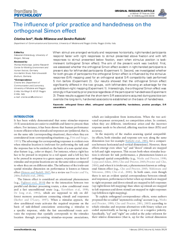 (PDF) The influence of prior practice and handedness on the orthogonal ...