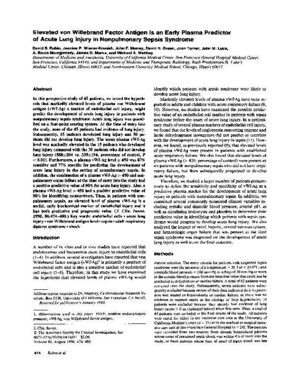 (PDF) Elevated von Willebrand factor antigen is an early plasma ...