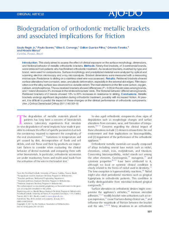 (PDF) Biodegradation of orthodontic metallic brackets and associated ...