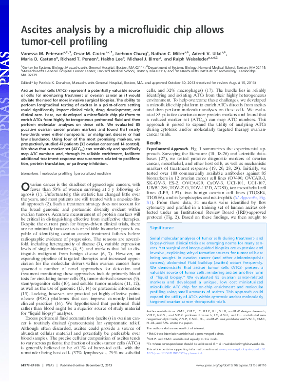 (PDF) Ascites analysis by a microfluidic chip allows tumor-cell profiling