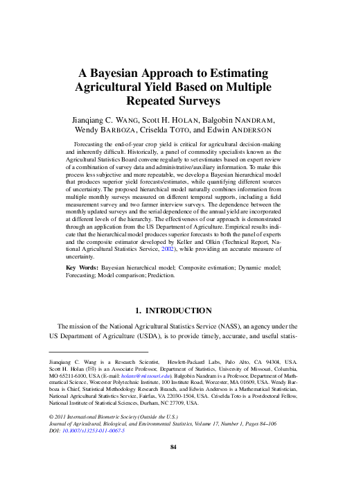 (PDF) A Bayesian Approach to Estimating Agricultural Yield Based on ...