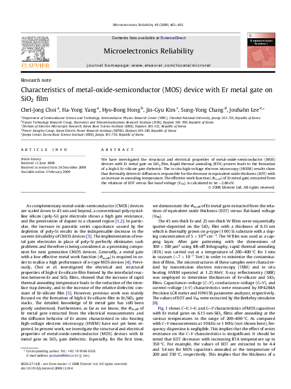 (PDF) Characteristics of metaloxidesemiconductor (MOS) device with Er