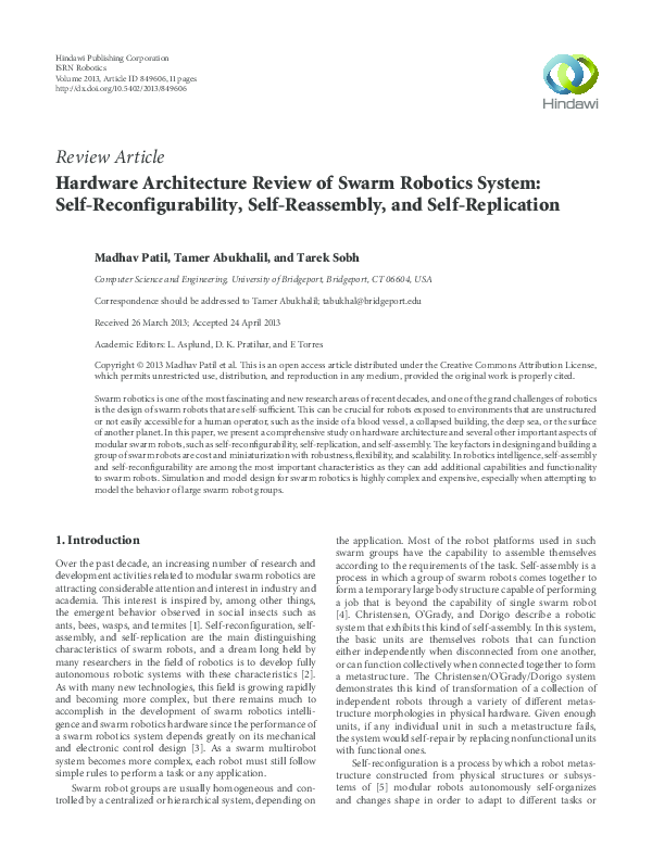 (PDF) Hardware Architecture review of Swarm Robotic Systems Self ...