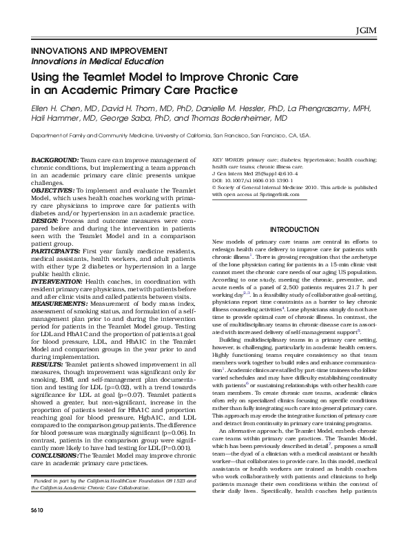 (PDF) Using the Teamlet Model to Improve Chronic Care in an Academic ...