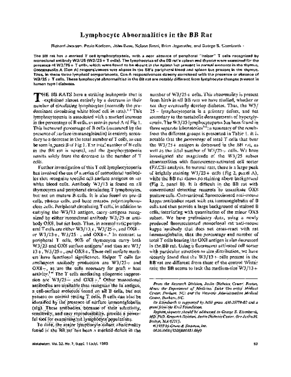 (PDF) Lymphocyte abnormalities in the BB rat