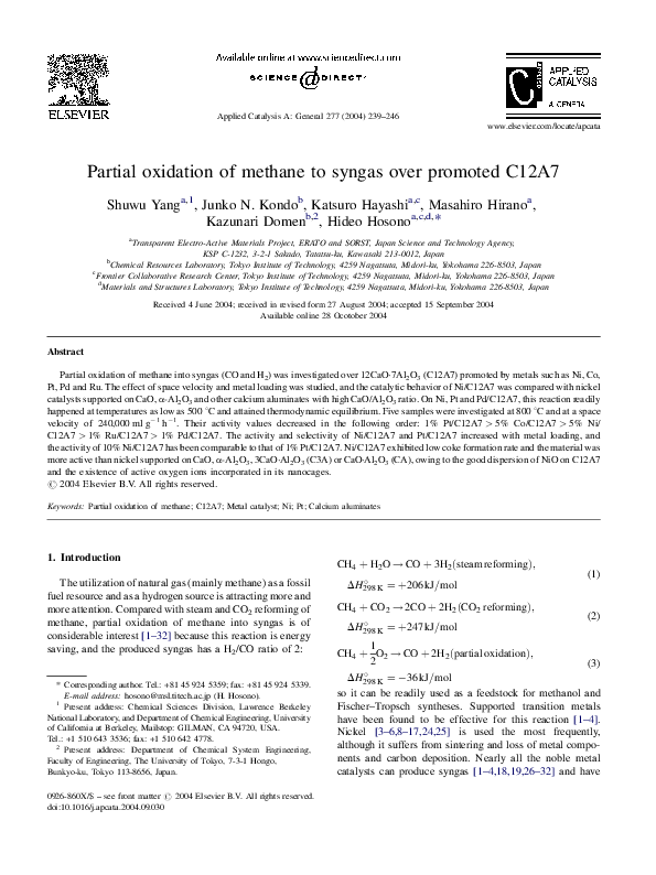 (PDF) Partial oxidation of methane to syngas over promoted C12A7
