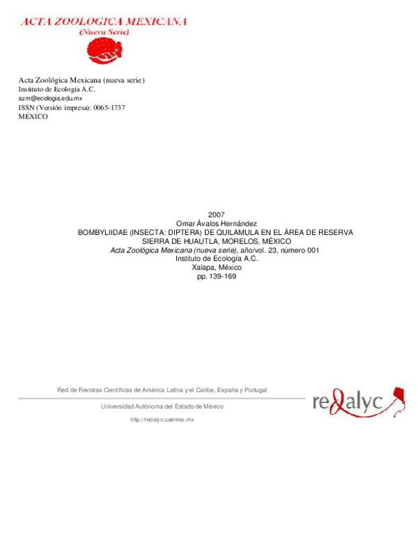 (PDF) Bombyliidae (Insecta Diptera) de Quilamula en el área de reserva Sierra de Huautla