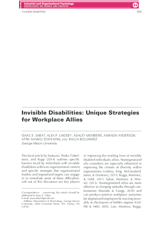 (PDF) Invisible Disabilities: Unique Strategies for Workplace Allies