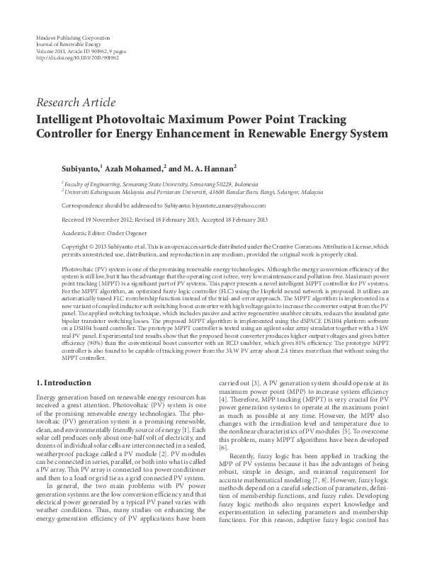 (PDF) Photovoltaic Maximum Power Point Tracking Controller Using a New ...