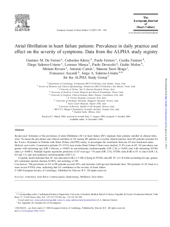 (PDF) Atrial fibrillation in heart failure patients: Prevalence in ...