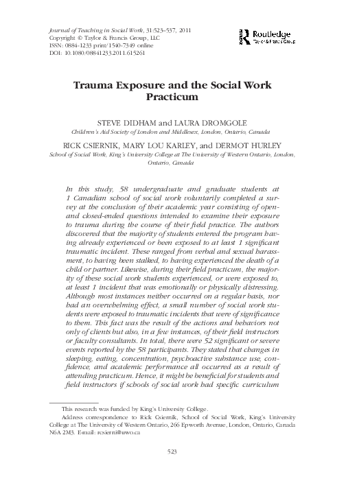 (PDF) Trauma Exposure and the Social Work Practicum
