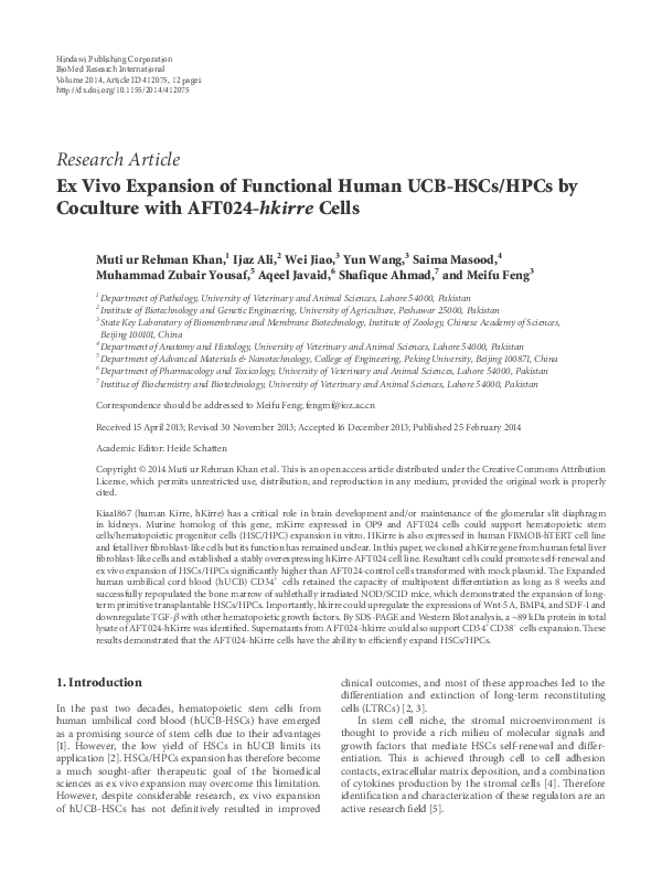(PDF) Ex Vivo Expansion of Functional Human UCB-HSCs/HPCs by Coculture ...