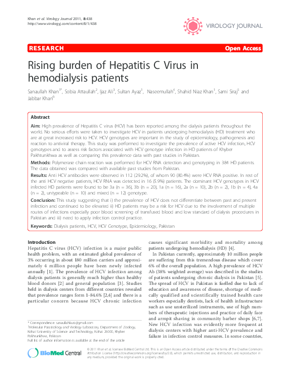 (PDF) Rising burden of Hepatitis C Virus in Hemodialysis Patients