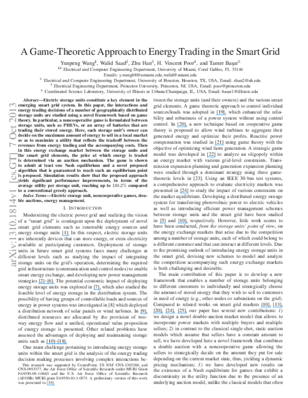 (PDF) A game-theoretic approach to energy trading in the smart grid