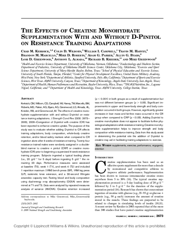 (PDF) Effects of Creatine Monohydrate Supplementation During Combined