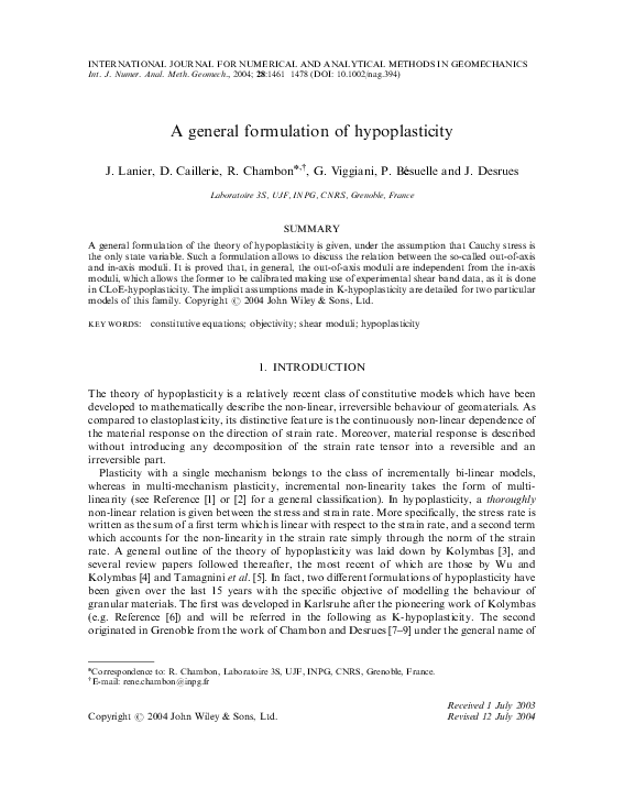 (PDF) A general formulation of hypoplasticity