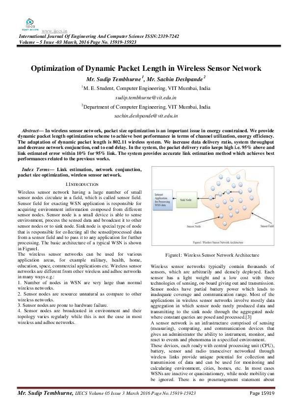 (PDF) Optimization of Dynamic Packet Length in Wireless Sensor Network